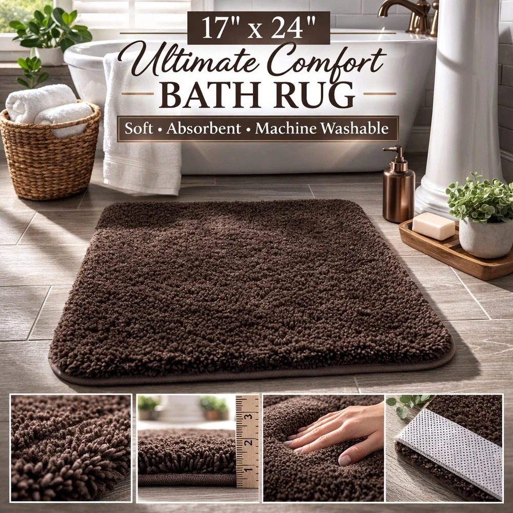 Sonoma Ultimate Comfort Bath Rug 17x24 Chocolate Brown Plush Bathroom Mat